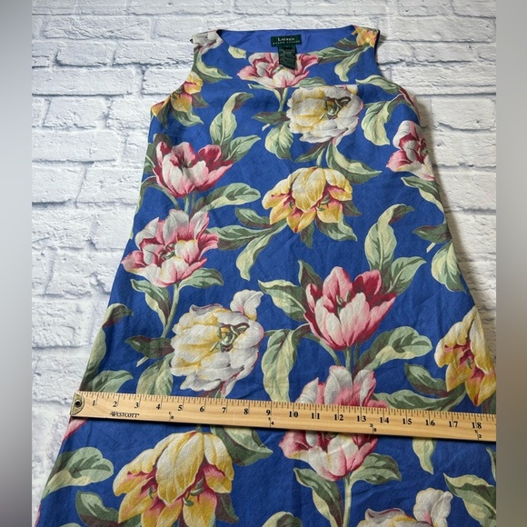 Ralph Lauren Blue Floral Sleeveless Maxi Dress. 100% Linen. Size 6. Quiet Luxury - Picture 12 of 14
